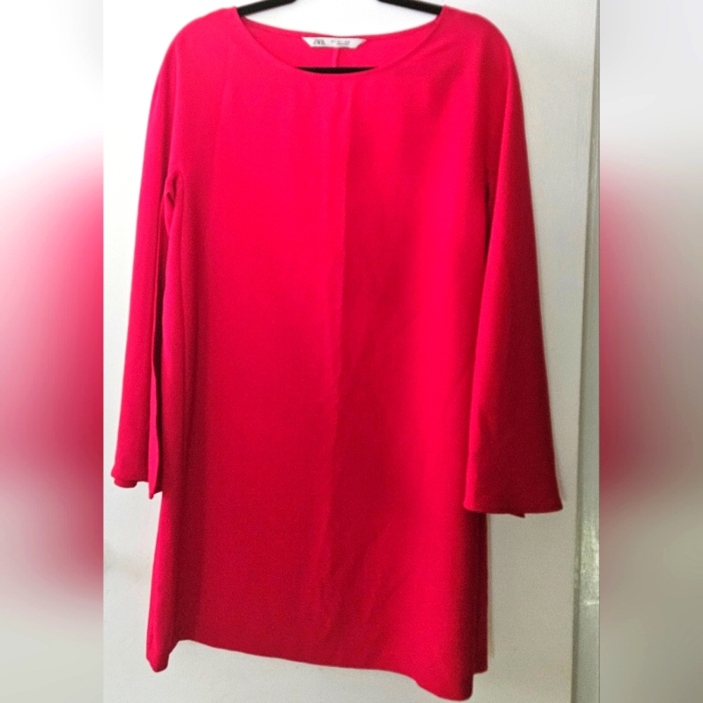 ZARA Women’s Hot Pink Long Sleeve Tunic Dress Size L EU40 Made in Turkey